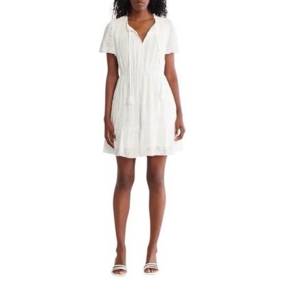 Lovestitch smocked eyelet mini dress Small - Picture 1 of 5